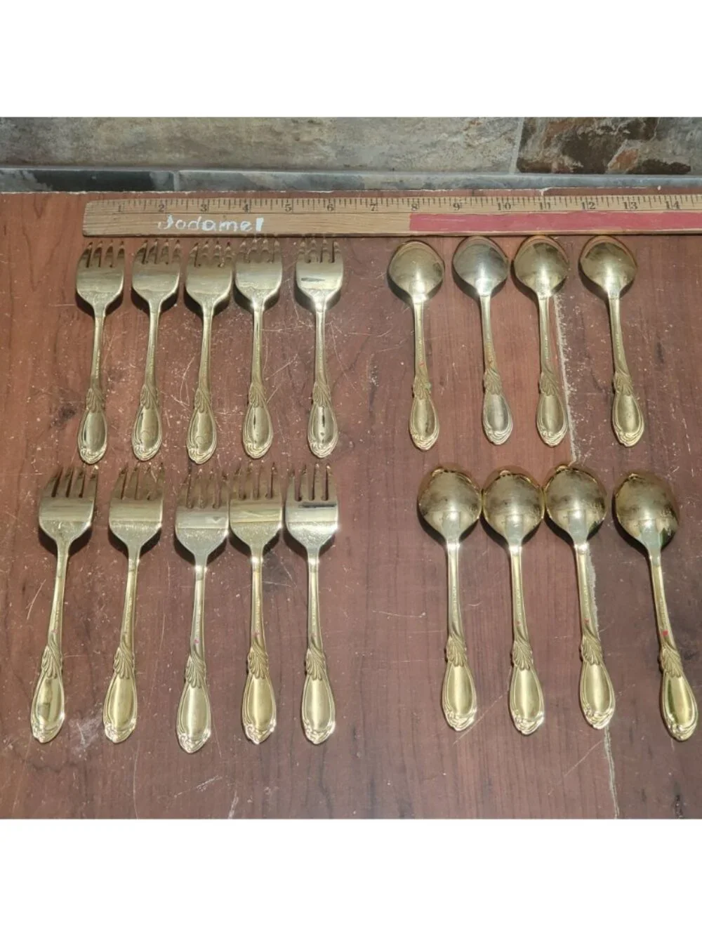 Vintage Gold Plated Electroplate Flatware Set 18 Pcs Marked Stainless Steel Kore